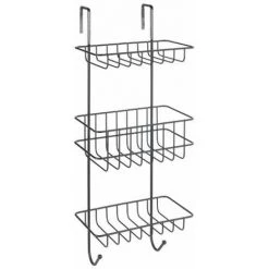 WENKO Étagère De Douche Revigo, étagère Pour Salle De Bain à Suspendre Avec Trois Supports De Rangement Carrés Sous Forme De Paniers En Treillis Métallique Ouverts, 22,5 X 57 X 18,5 Cm, Noir