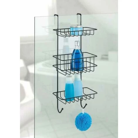WENKO Étagère De Douche Revigo, étagère Pour Salle De Bain à Suspendre Avec Trois Supports De Rangement Carrés Sous Forme De Paniers En Treillis Métallique Ouverts, 22,5 X 57 X 18,5 Cm, Noir 6 WENKO Étagère De Douche Revigo, étagère Pour Salle De Bain à Suspendre Avec Trois Supports De Rangement Carrés Sous Forme De Paniers En Treillis Métallique Ouverts, 22,5 X 57 X 18,5 Cm, Noir – Image 4