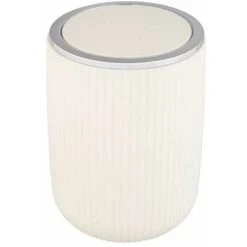 WENKO Mini Poubelle Salle De Bain Agropoli S, Poubelle à Couvercle Basculant, Capacité 2L, Plastique Surface Givrée Sans BPA, Ø 14,5x20 Cm, Blanc Crème