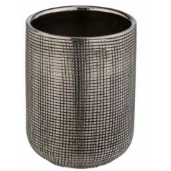 WENKO Gobelet Salle De Bain Rivara, Porte Brosse à Dent, Céramique à Relief Peint à La Main, Ø 7,5 X 9,5 Cm, Argenté