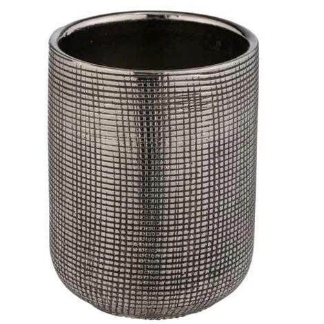 WENKO Gobelet Salle De Bain Rivara, Porte Brosse à Dent, Céramique à Relief Peint à La Main, Ø 7,5 X 9,5 Cm, Argenté 3 WENKO Gobelet Salle De Bain Rivara, Porte Brosse à Dent, Céramique à Relief Peint à La Main, Ø 7,5 X 9,5 Cm, Argenté