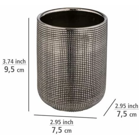 WENKO Gobelet Salle De Bain Rivara, Porte Brosse à Dent, Céramique à Relief Peint à La Main, Ø 7,5 X 9,5 Cm, Argenté 5 WENKO Gobelet Salle De Bain Rivara, Porte Brosse à Dent, Céramique à Relief Peint à La Main, Ø 7,5 X 9,5 Cm, Argenté – Image 3