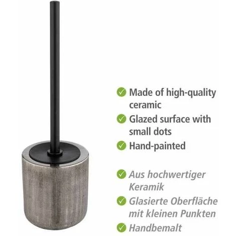 WENKO Brosse WC Rivara, Brosse WC Noire, Céramique à Relief Peint à La Main, Ø 11,5 X 12,7 Cm, Argenté 4 WENKO Brosse WC Rivara, Brosse WC Noire, Céramique à Relief Peint à La Main, Ø 11,5 X 12,7 Cm, Argenté – Image 2