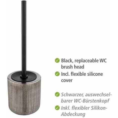 WENKO Brosse WC Rivara, Brosse WC Noire, Céramique à Relief Peint à La Main, Ø 11,5 X 12,7 Cm, Argenté 5 WENKO Brosse WC Rivara, Brosse WC Noire, Céramique à Relief Peint à La Main, Ø 11,5 X 12,7 Cm, Argenté – Image 3
