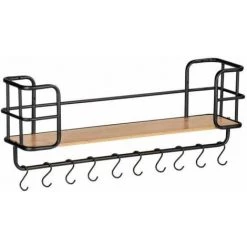 WENKO Etagère Murale Industrielle, étagère Murale Bois Acier Noir Avec Crochet De Suspension Cuisine, Bambou, 79x28x19,5 Cm, Marron - Noir