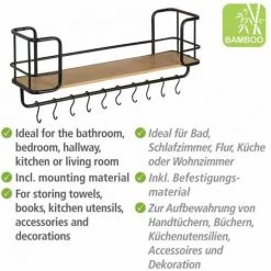 WENKO Etagère Murale Industrielle, étagère Murale Bois Acier Noir Avec Crochet De Suspension Cuisine, Bambou, 79x28x19,5 Cm, Marron - Noir 9 WENKO Etagère Murale Industrielle, étagère Murale Bois Acier Noir Avec Crochet De Suspension Cuisine, Bambou, 79x28x19,5 Cm, Marron - Noir -WENKO Soldes 55427487 3
