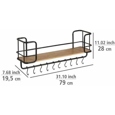 WENKO Etagère Murale Industrielle, étagère Murale Bois Acier Noir Avec Crochet De Suspension Cuisine, Bambou, 79x28x19,5 Cm, Marron - Noir 6 WENKO Etagère Murale Industrielle, étagère Murale Bois Acier Noir Avec Crochet De Suspension Cuisine, Bambou, 79x28x19,5 Cm, Marron - Noir – Image 4