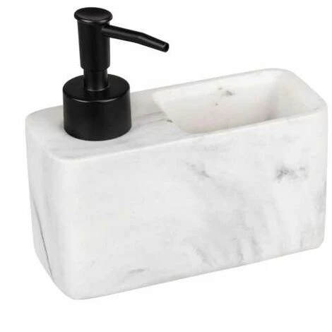 WENKO Distributeur De Produit Vaisselle Resa Marbre, Distributeur De Savon, Visuel Marbré Avec Compartiment à éponge (incluse), Rechargeable, Contenance Env. 150 Ml, 14,5 X 14,3 X 6 Cm, Blanc/noir 3 WENKO Distributeur De Produit Vaisselle Resa Marbre, Distributeur De Savon, Visuel Marbré Avec Compartiment à éponge (incluse), Rechargeable, Contenance Env. 150 Ml, 14,5 X 14,3 X 6 Cm, Blanc/noir