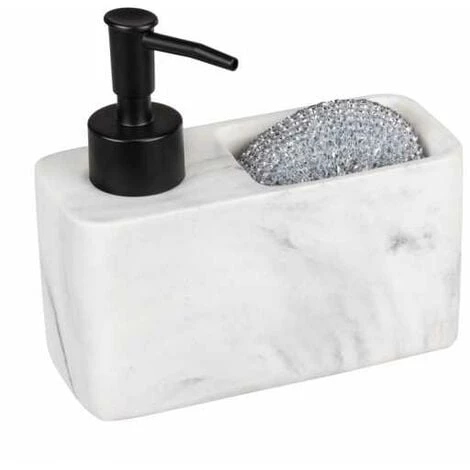 WENKO Distributeur De Produit Vaisselle Resa Marbre, Distributeur De Savon, Visuel Marbré Avec Compartiment à éponge (incluse), Rechargeable, Contenance Env. 150 Ml, 14,5 X 14,3 X 6 Cm, Blanc/noir 4 WENKO Distributeur De Produit Vaisselle Resa Marbre, Distributeur De Savon, Visuel Marbré Avec Compartiment à éponge (incluse), Rechargeable, Contenance Env. 150 Ml, 14,5 X 14,3 X 6 Cm, Blanc/noir – Image 2