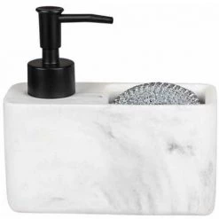 WENKO Distributeur De Produit Vaisselle Resa Marbre, Distributeur De Savon, Visuel Marbré Avec Compartiment à éponge (incluse), Rechargeable, Contenance Env. 150 Ml, 14,5 X 14,3 X 6 Cm, Blanc/noir 9 WENKO Distributeur De Produit Vaisselle Resa Marbre, Distributeur De Savon, Visuel Marbré Avec Compartiment à éponge (incluse), Rechargeable, Contenance Env. 150 Ml, 14,5 X 14,3 X 6 Cm, Blanc/noir -WENKO Soldes 55427492 3