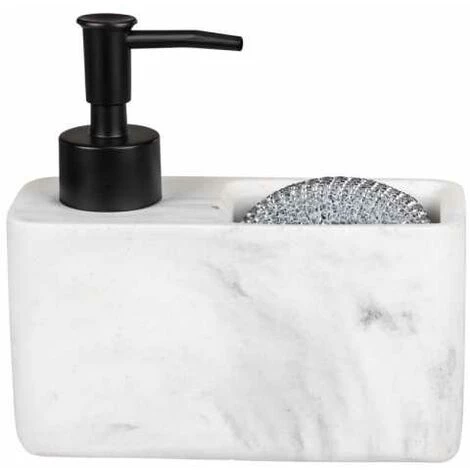 WENKO Distributeur De Produit Vaisselle Resa Marbre, Distributeur De Savon, Visuel Marbré Avec Compartiment à éponge (incluse), Rechargeable, Contenance Env. 150 Ml, 14,5 X 14,3 X 6 Cm, Blanc/noir 5 WENKO Distributeur De Produit Vaisselle Resa Marbre, Distributeur De Savon, Visuel Marbré Avec Compartiment à éponge (incluse), Rechargeable, Contenance Env. 150 Ml, 14,5 X 14,3 X 6 Cm, Blanc/noir – Image 3