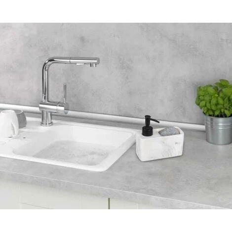 WENKO Distributeur De Produit Vaisselle Resa Marbre, Distributeur De Savon, Visuel Marbré Avec Compartiment à éponge (incluse), Rechargeable, Contenance Env. 150 Ml, 14,5 X 14,3 X 6 Cm, Blanc/noir 7 WENKO Distributeur De Produit Vaisselle Resa Marbre, Distributeur De Savon, Visuel Marbré Avec Compartiment à éponge (incluse), Rechargeable, Contenance Env. 150 Ml, 14,5 X 14,3 X 6 Cm, Blanc/noir – Image 5