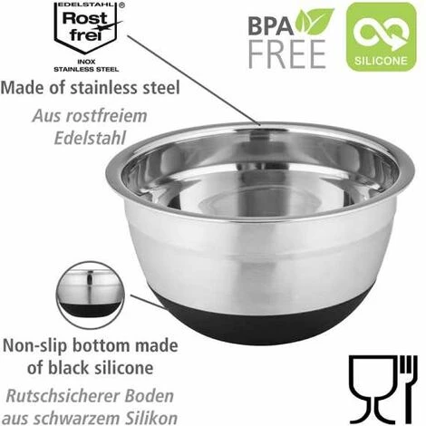 WENKO Bol Inox Aru 0,6 Litres, Bol En Acier Inoxydable Black Outdoor Kitchen, Surface Antidérapante En Silicone Noir Sur Le Dessous Pour Une Tenue Stable, Lavable Au Lave-vaisselle, Ø 14 X 8 Cm 4 WENKO Bol Inox Aru 0,6 Litres, Bol En Acier Inoxydable Black Outdoor Kitchen, Surface Antidérapante En Silicone Noir Sur Le Dessous Pour Une Tenue Stable, Lavable Au Lave-vaisselle, Ø 14 X 8 Cm – Image 2