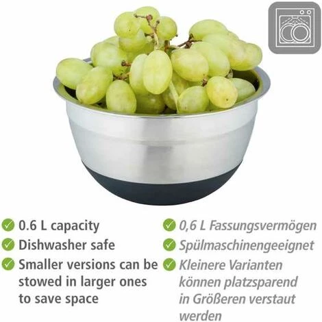 WENKO Bol Inox Aru 0,6 Litres, Bol En Acier Inoxydable Black Outdoor Kitchen, Surface Antidérapante En Silicone Noir Sur Le Dessous Pour Une Tenue Stable, Lavable Au Lave-vaisselle, Ø 14 X 8 Cm 5 WENKO Bol Inox Aru 0,6 Litres, Bol En Acier Inoxydable Black Outdoor Kitchen, Surface Antidérapante En Silicone Noir Sur Le Dessous Pour Une Tenue Stable, Lavable Au Lave-vaisselle, Ø 14 X 8 Cm – Image 3