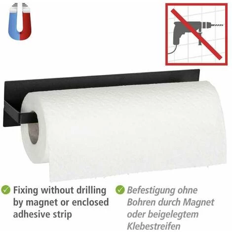 WENKO Porte-rouleau Magnétique Ima, Support Pour Rouleau Essuie-tout, En Métal Thermolaqué, Noir, Fixation Sans Perçage Grâce à L'aimant Ou La Bande Adhésive Fournie, 30 X 6,5 X 6 Cm 4 WENKO Porte-rouleau Magnétique Ima, Support Pour Rouleau Essuie-tout, En Métal Thermolaqué, Noir, Fixation Sans Perçage Grâce à L'aimant Ou La Bande Adhésive Fournie, 30 X 6,5 X 6 Cm – Image 2