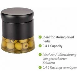 WENKO Pot De Conservation En Verre Boga, Contenance 400 Ml, Boîte Black Outdoor Kitchen Avec Couvercle En Plastique à Visser En Acier Inoxydable Et Verre, Pour Conserver Des Condiments, Ø 9 X 10,5 Cm -WENKO Soldes 55427497 3