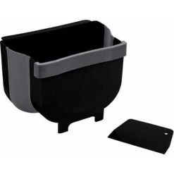 WENKO Poubelle De Porte Fago 5 Litres, Collecteur De Déchets à Suspendre Black Outdoor Kitchen, Racleur Inclus, Fixation Sans Perçage Sur Porte D'armoire Ou Tiroir, Pliable, 25,5 X 18 Cm X 18 Cm, Noir