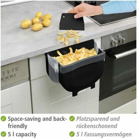 WENKO Poubelle De Porte Fago 5 Litres, Collecteur De Déchets à Suspendre Black Outdoor Kitchen, Racleur Inclus, Fixation Sans Perçage Sur Porte D'armoire Ou Tiroir, Pliable, 25,5 X 18 Cm X 18 Cm, Noir 6 WENKO Poubelle De Porte Fago 5 Litres, Collecteur De Déchets à Suspendre Black Outdoor Kitchen, Racleur Inclus, Fixation Sans Perçage Sur Porte D'armoire Ou Tiroir, Pliable, 25,5 X 18 Cm X 18 Cm, Noir – Image 4