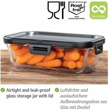 WENKO Boîte De Conservation Fraicheur En Verre Steel 600 Ml, Boîte Hermétique En Verre Avec Couvercle En Acier Inoxydable, Boîte Lavable Au Lave-vaisselle Et Empilable & étanche, 17 X 6 X 13 Cm 4 WENKO Boîte De Conservation Fraicheur En Verre Steel 600 Ml, Boîte Hermétique En Verre Avec Couvercle En Acier Inoxydable, Boîte Lavable Au Lave-vaisselle Et Empilable & étanche, 17 X 6 X 13 Cm – Image 2