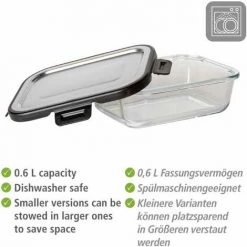 WENKO Boîte De Conservation Fraicheur En Verre Steel 600 Ml, Boîte Hermétique En Verre Avec Couvercle En Acier Inoxydable, Boîte Lavable Au Lave-vaisselle Et Empilable & étanche, 17 X 6 X 13 Cm 10 WENKO Boîte De Conservation Fraicheur En Verre Steel 600 Ml, Boîte Hermétique En Verre Avec Couvercle En Acier Inoxydable, Boîte Lavable Au Lave-vaisselle Et Empilable & étanche, 17 X 6 X 13 Cm -WENKO Soldes 55427499 4