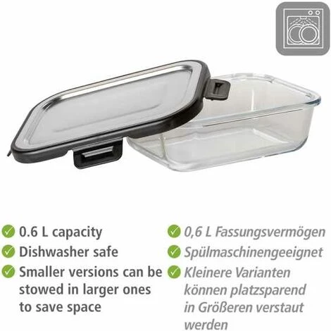 WENKO Boîte De Conservation Fraicheur En Verre Steel 600 Ml, Boîte Hermétique En Verre Avec Couvercle En Acier Inoxydable, Boîte Lavable Au Lave-vaisselle Et Empilable & étanche, 17 X 6 X 13 Cm 6 WENKO Boîte De Conservation Fraicheur En Verre Steel 600 Ml, Boîte Hermétique En Verre Avec Couvercle En Acier Inoxydable, Boîte Lavable Au Lave-vaisselle Et Empilable & étanche, 17 X 6 X 13 Cm – Image 4