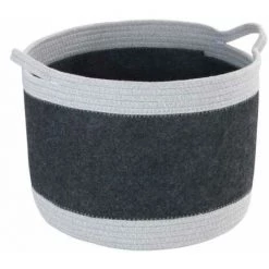 WENKO Corbeille En Feutre Bea L, Avec Deux Anses & Un Volume De 30 L, Fabriquée à Base De Feutre En Polyester Recyclé, Gris Foncé, Design Tissage Gris Clair, 80 % Polyester / 20 % Coton, Ø 35 X 26 Cm