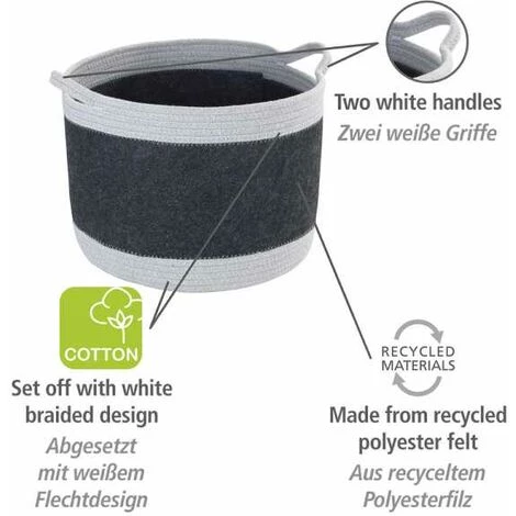 WENKO Corbeille En Feutre Bea L, Avec Deux Anses & Un Volume De 30 L, Fabriquée à Base De Feutre En Polyester Recyclé, Gris Foncé, Design Tissage Gris Clair, 80 % Polyester / 20 % Coton, Ø 35 X 26 Cm 4 WENKO Corbeille En Feutre Bea L, Avec Deux Anses & Un Volume De 30 L, Fabriquée à Base De Feutre En Polyester Recyclé, Gris Foncé, Design Tissage Gris Clair, 80 % Polyester / 20 % Coton, Ø 35 X 26 Cm – Image 2