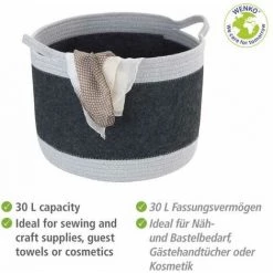 WENKO Corbeille En Feutre Bea L, Avec Deux Anses & Un Volume De 30 L, Fabriquée à Base De Feutre En Polyester Recyclé, Gris Foncé, Design Tissage Gris Clair, 80 % Polyester / 20 % Coton, Ø 35 X 26 Cm 9 WENKO Corbeille En Feutre Bea L, Avec Deux Anses & Un Volume De 30 L, Fabriquée à Base De Feutre En Polyester Recyclé, Gris Foncé, Design Tissage Gris Clair, 80 % Polyester / 20 % Coton, Ø 35 X 26 Cm -WENKO Soldes 55427500 3