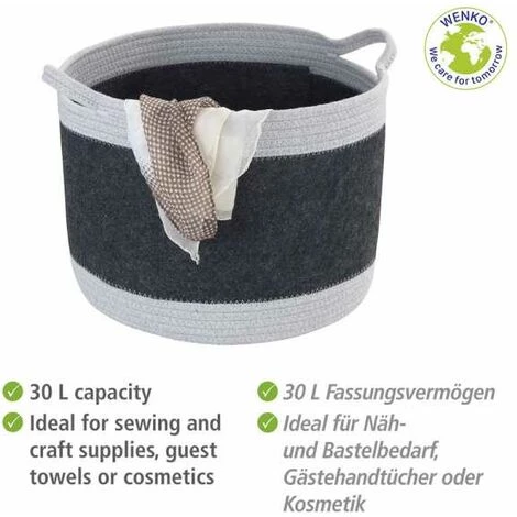 WENKO Corbeille En Feutre Bea L, Avec Deux Anses & Un Volume De 30 L, Fabriquée à Base De Feutre En Polyester Recyclé, Gris Foncé, Design Tissage Gris Clair, 80 % Polyester / 20 % Coton, Ø 35 X 26 Cm 5 WENKO Corbeille En Feutre Bea L, Avec Deux Anses & Un Volume De 30 L, Fabriquée à Base De Feutre En Polyester Recyclé, Gris Foncé, Design Tissage Gris Clair, 80 % Polyester / 20 % Coton, Ø 35 X 26 Cm – Image 3