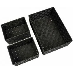 WENKO Corbeille De Bain Adria Noire, Kit De 3, Décorative Pour Le Rangement Et L'organisation Aux Dimensions S, M & L Pour Cuisine, Salle De Bain Et Maison, Organiseur En Polypropylène Robuste