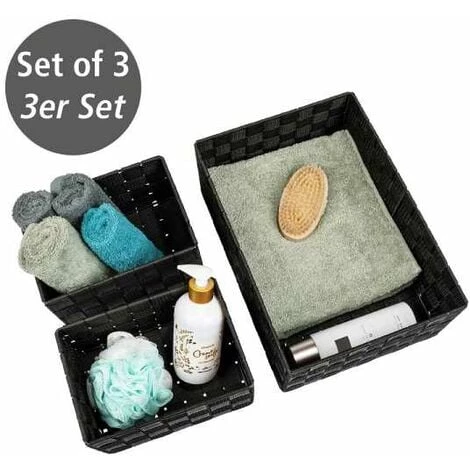 WENKO Corbeille De Bain Adria Noire, Kit De 3, Décorative Pour Le Rangement Et L'organisation Aux Dimensions S, M & L Pour Cuisine, Salle De Bain Et Maison, Organiseur En Polypropylène Robuste 4 WENKO Corbeille De Bain Adria Noire, Kit De 3, Décorative Pour Le Rangement Et L'organisation Aux Dimensions S, M & L Pour Cuisine, Salle De Bain Et Maison, Organiseur En Polypropylène Robuste – Image 2