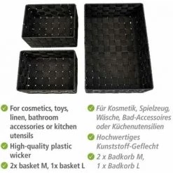 WENKO Corbeille De Bain Adria Noire, Kit De 3, Décorative Pour Le Rangement Et L'organisation Aux Dimensions S, M & L Pour Cuisine, Salle De Bain Et Maison, Organiseur En Polypropylène Robuste 9 WENKO Corbeille De Bain Adria Noire, Kit De 3, Décorative Pour Le Rangement Et L'organisation Aux Dimensions S, M & L Pour Cuisine, Salle De Bain Et Maison, Organiseur En Polypropylène Robuste -WENKO Soldes 55427501 3