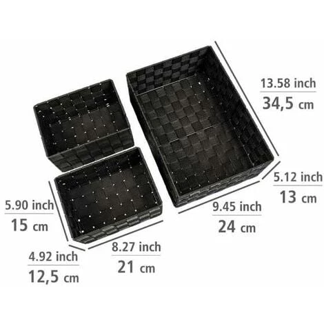 WENKO Corbeille De Bain Adria Noire, Kit De 3, Décorative Pour Le Rangement Et L'organisation Aux Dimensions S, M & L Pour Cuisine, Salle De Bain Et Maison, Organiseur En Polypropylène Robuste 6 WENKO Corbeille De Bain Adria Noire, Kit De 3, Décorative Pour Le Rangement Et L'organisation Aux Dimensions S, M & L Pour Cuisine, Salle De Bain Et Maison, Organiseur En Polypropylène Robuste – Image 4
