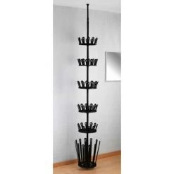 WENKO Étagère à Chaussures Télescopique Achilles, Gain De Place Pour 30 Paires De Chaussures Et 6 Paires De Bottes, à Fixer Par Serrage Entre Sol Et Plafond, Réglage Hauteur Jusqu'à 3 M, Ø 30 Cm, Noir -WENKO Soldes 55427512 3