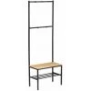 WENKO Portemanteau Geo, Portemanteau Avec Banquette En Bois De Pin Naturel, Porte-veste Avec étagère à Chaussures En Métal Noir, Portemanteau De Corridor Au Design Industriel, 59 X 165 X 30 Cm, Noir/marron -WENKO Soldes 55427513 1