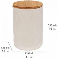 WENKO Boîte De Conservation Maya, Céramique Blanche Haute Qualité Avec Structure De Tissage, Lavable Au Lave-vaisselle, Couvercle En Bambou Certifié FSC® à Fermeture Hermétique, 900 Ml, Ø 11 X 16 Cm -WENKO Soldes 55427514 4
