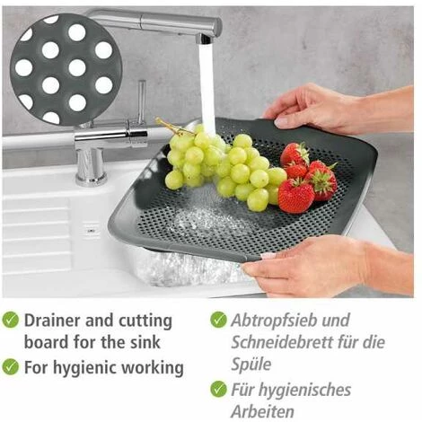 WENKO Égouttoir D'évier Shari, Support D'égouttage Et Planche à Découper, Propre Et Hygiénique, Utilisation Polyvalente, Compatible Lave-vaisselle, Dimensions 36,5 X 3 X 27 Cm, En PP, Gris 4 WENKO Égouttoir D'évier Shari, Support D'égouttage Et Planche à Découper, Propre Et Hygiénique, Utilisation Polyvalente, Compatible Lave-vaisselle, Dimensions 36,5 X 3 X 27 Cm, En PP, Gris – Image 2