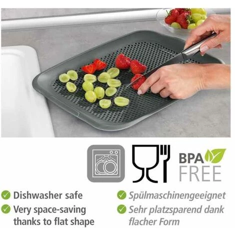 WENKO Égouttoir D'évier Shari, Support D'égouttage Et Planche à Découper, Propre Et Hygiénique, Utilisation Polyvalente, Compatible Lave-vaisselle, Dimensions 36,5 X 3 X 27 Cm, En PP, Gris 5 WENKO Égouttoir D'évier Shari, Support D'égouttage Et Planche à Découper, Propre Et Hygiénique, Utilisation Polyvalente, Compatible Lave-vaisselle, Dimensions 36,5 X 3 X 27 Cm, En PP, Gris – Image 3