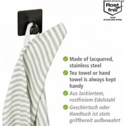 WENKO Crochet Mural Ureo Noir, Kit De 3, Crochets Haute Qualité, Acier Inoxydable Verni Haute Qualité, Crochet Pour Essuie-mains Pour Salle De Bain & WC Invités, Fixation Sans Perçage 4,5 X 4,5 X 2 cm -WENKO Soldes 55427518 3