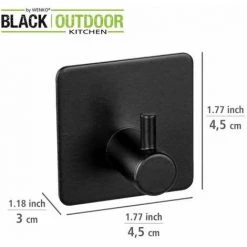 WENKO Crochet Mural Ureo Noir, Kit De 3, Crochets Haute Qualité, Acier Inoxydable Verni Haute Qualité, Crochet Pour Essuie-mains Pour Salle De Bain & WC Invités, Fixation Sans Perçage 4,5 X 4,5 X 2 cm -WENKO Soldes 55427518 4