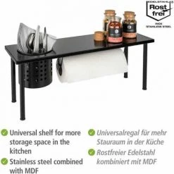 WENKO Étagère Universelle Avec Porte-rouleau Blanco, étagère De Cuisine, Gain De Place Sur Le Plan De Travail, Support Pour Le Rangement D'ustensiles De Cuisine, Acier Inoxydable/MDF, 55 X 21 X 18 Cm -WENKO Soldes 55427520 3