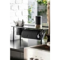 WENKO Étagère Universelle Avec Porte-rouleau Blanco, étagère De Cuisine, Gain De Place Sur Le Plan De Travail, Support Pour Le Rangement D'ustensiles De Cuisine, Acier Inoxydable/MDF, 55 X 21 X 18 Cm -WENKO Soldes 55427520 5