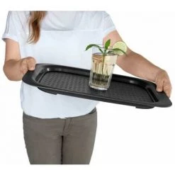 WENKO Plateau Antidérapant XL Noir, Plateau De Service En Plastique Avec Surface Antidérapante & Dessous Structurée Avec Poignées Pratiques Pour Servir Les Repas, 45,5 X 2,3 X 33 Cm -WENKO Soldes 55427521 5