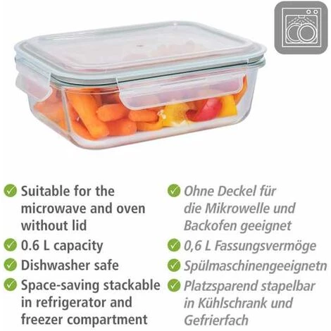 WENKO Boîte De Conservation Fraicheur Pacu 600 Ml En Verre, étanche, Avec Couvercle Et Joint En Silicone Pour Conserver Hermétiquement Au Réfrigérateur, Compacte, Empilable, 18 X 6,5 X 13 Cm 5 WENKO Boîte De Conservation Fraicheur Pacu 600 Ml En Verre, étanche, Avec Couvercle Et Joint En Silicone Pour Conserver Hermétiquement Au Réfrigérateur, Compacte, Empilable, 18 X 6,5 X 13 Cm – Image 3