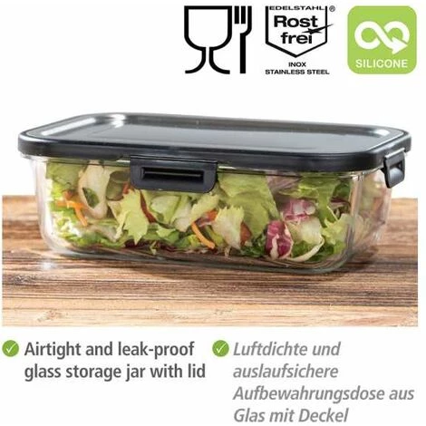 WENKO Boîte De Conservation Fraicheur En Verre Steel 1,5 L, Boîte Hermétique En Verre Avec Couvercle En Acier Inoxydable, Boîte Lavable Au Lave-vaisselle Et Empilable & étanche, 23 X 7,5 X 17 Cm 4 WENKO Boîte De Conservation Fraicheur En Verre Steel 1,5 L, Boîte Hermétique En Verre Avec Couvercle En Acier Inoxydable, Boîte Lavable Au Lave-vaisselle Et Empilable & étanche, 23 X 7,5 X 17 Cm – Image 2