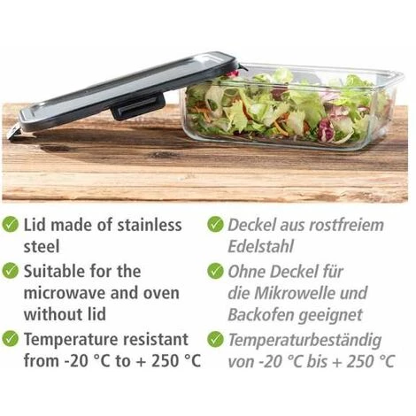 WENKO Boîte De Conservation Fraicheur En Verre Steel 1,5 L, Boîte Hermétique En Verre Avec Couvercle En Acier Inoxydable, Boîte Lavable Au Lave-vaisselle Et Empilable & étanche, 23 X 7,5 X 17 Cm 5 WENKO Boîte De Conservation Fraicheur En Verre Steel 1,5 L, Boîte Hermétique En Verre Avec Couvercle En Acier Inoxydable, Boîte Lavable Au Lave-vaisselle Et Empilable & étanche, 23 X 7,5 X 17 Cm – Image 3