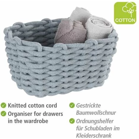 WENKO Panier De Rangement Tia M, Corbeille De Bain Haute Qualité En Corde De Coton Tissée D'un Gris Nordique, Rangement & Organisation, 25 X 18 X 15 Cm, Fabriqué à Base De Produits Textiles Variables 4 WENKO Panier De Rangement Tia M, Corbeille De Bain Haute Qualité En Corde De Coton Tissée D'un Gris Nordique, Rangement & Organisation, 25 X 18 X 15 Cm, Fabriqué à Base De Produits Textiles Variables – Image 2