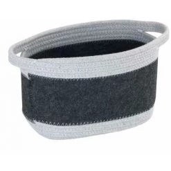 WENKO Corbeille En Feutre Bea M, Avec Deux Anses Blanches, Fabriquée à Base De Feutre En Polyester Recyclé, Gris Foncé, Design Tissage Blanc, 80 % Polyester / 20 % Coton, 5 Litres, 24 X 16 X 16 Cm