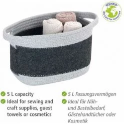 WENKO Corbeille En Feutre Bea M, Avec Deux Anses Blanches, Fabriquée à Base De Feutre En Polyester Recyclé, Gris Foncé, Design Tissage Blanc, 80 % Polyester / 20 % Coton, 5 Litres, 24 X 16 X 16 Cm -WENKO Soldes 55427528 3