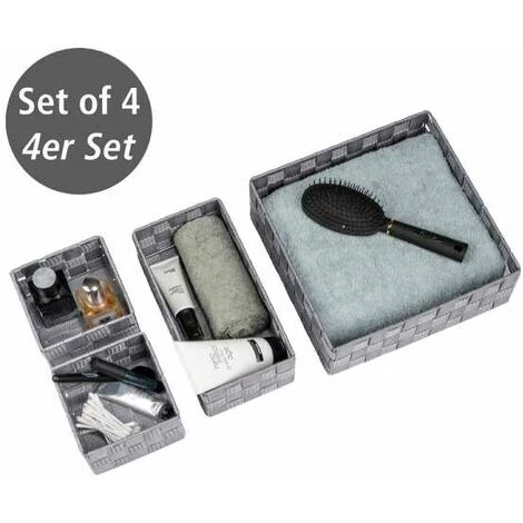 WENKO Corbeille De Bain Adria Grise, Kit De 4, Décorative Pour Le Rangement Et L'organisation Aux Dimensions S, M & L Pour Cuisine, Salle De Bain Et Maison, Organiseur En Polypropylène Robuste 4 WENKO Corbeille De Bain Adria Grise, Kit De 4, Décorative Pour Le Rangement Et L'organisation Aux Dimensions S, M & L Pour Cuisine, Salle De Bain Et Maison, Organiseur En Polypropylène Robuste – Image 2